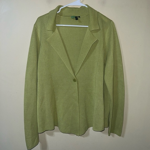 Eileen Fisher Silk-Blend Interlock Short Jacket Verbena Size Large Lime Green - Picture 2 of 5